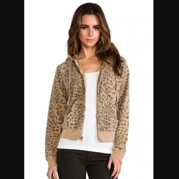Current/Elliott Tan Cheetah The Zip Hoodie - Picture 1 of 5